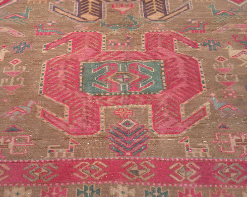 10 Ft Vintage Brown Persian Style Hand Knotted Low Pile Wool Runner Rug